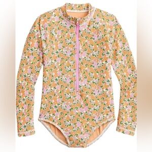 JCrew Factory - Girls Floral Long Sleeve Rash Guard Swimsuit - Size: 4-5T